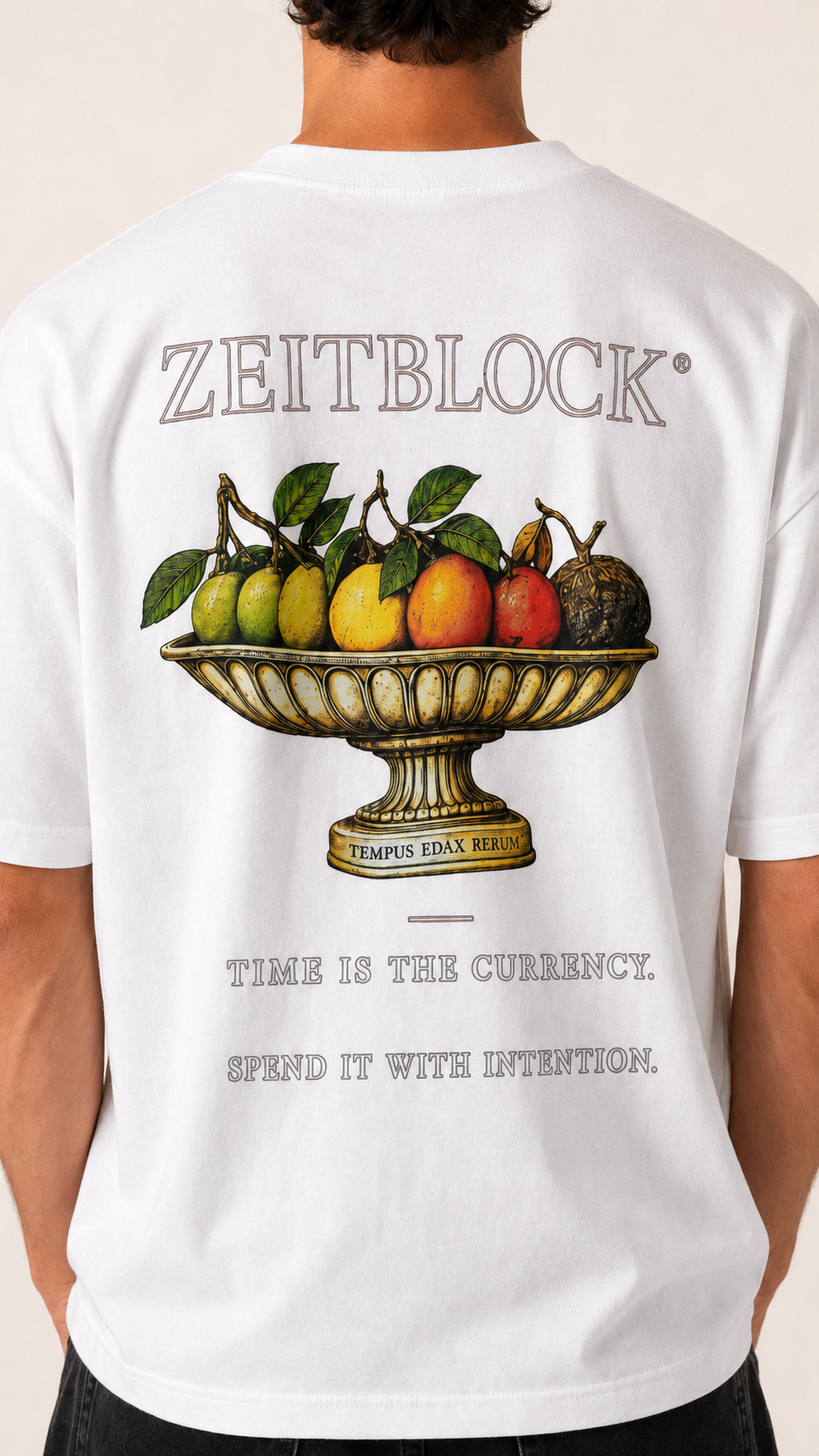 TIME IS THE CURRENCY – Premium Backprint T-Shirt | ZEITBLOCK®