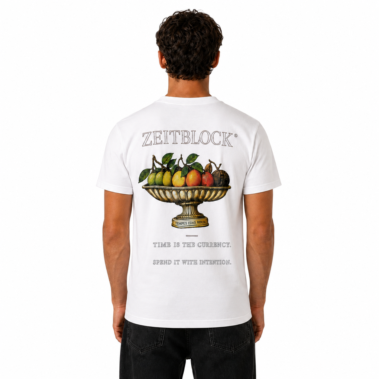 TIME IS THE CURRENCY – Premium Backprint T-Shirt | ZEITBLOCK®