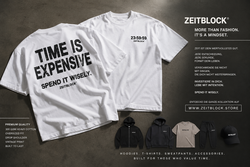 ZEITBLOCK® TIME IS EXPENSIVE – Premium Heavy Oversized T-Shirt | 300 GSM Heavyweight Cotton