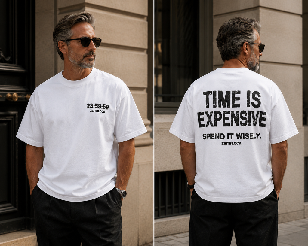 ZEITBLOCK® TIME IS EXPENSIVE – Premium Heavy Oversized T-Shirt | 300 GSM Heavyweight Cotton