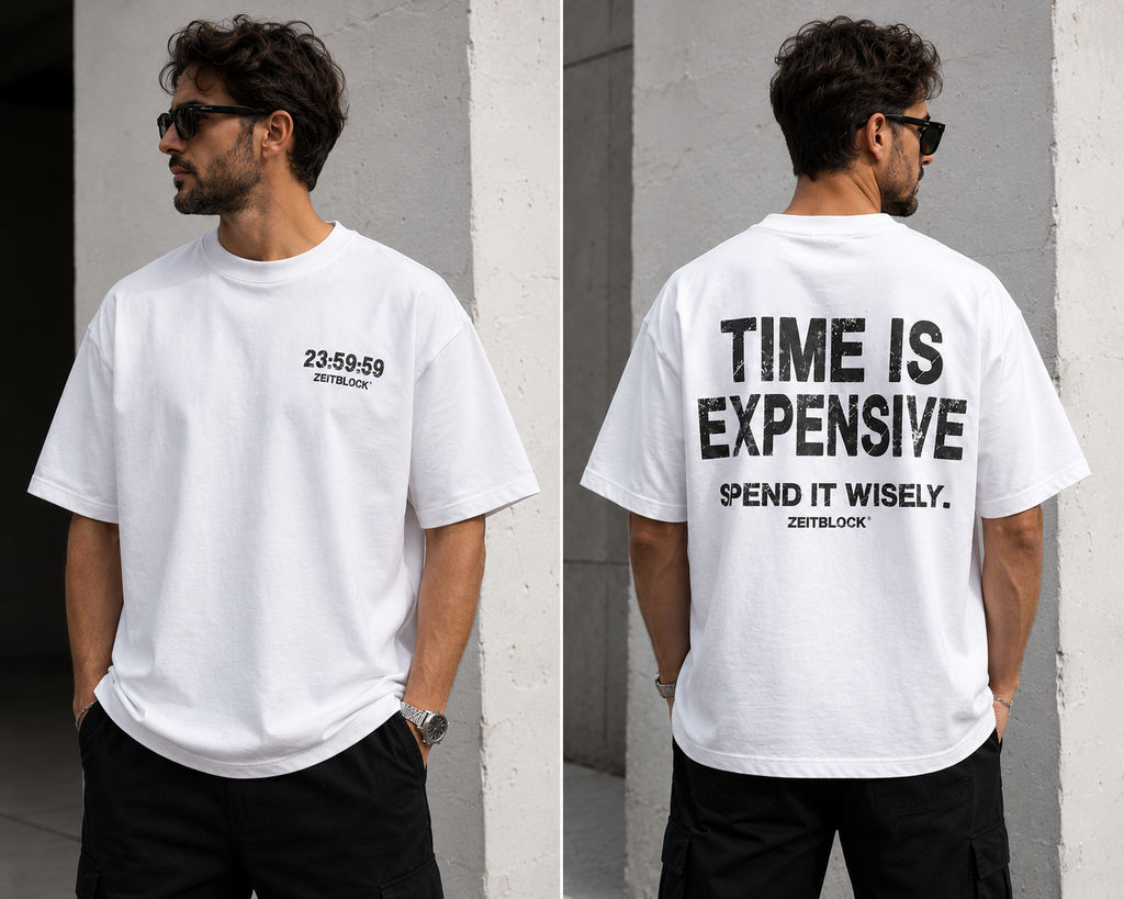ZEITBLOCK® TIME IS EXPENSIVE – Premium Heavy Oversized T-Shirt | 300 GSM Heavyweight Cotton
