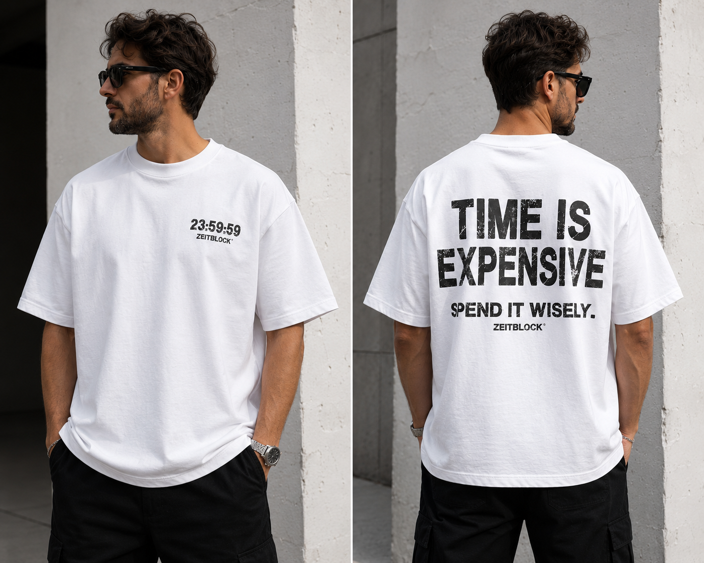 ZEITBLOCK® TIME IS EXPENSIVE – Premium Heavy Oversized T-Shirt | 300 GSM Heavyweight Cotton