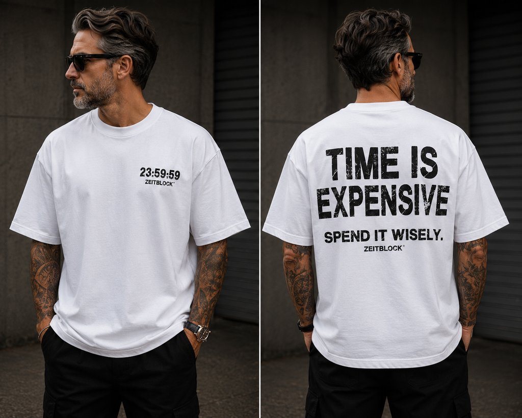 ZEITBLOCK® TIME IS EXPENSIVE – Premium Heavy Oversized T-Shirt | 300 GSM Heavyweight Cotton