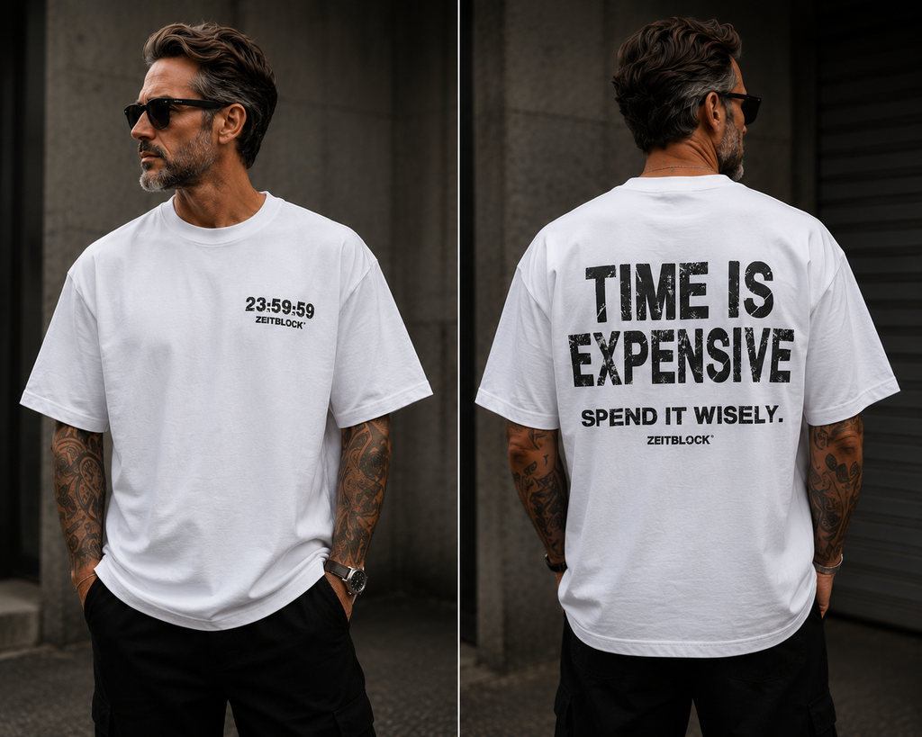ZEITBLOCK® TIME IS EXPENSIVE – Premium Heavy Oversized T-Shirt | 300 GSM Heavyweight Cotton