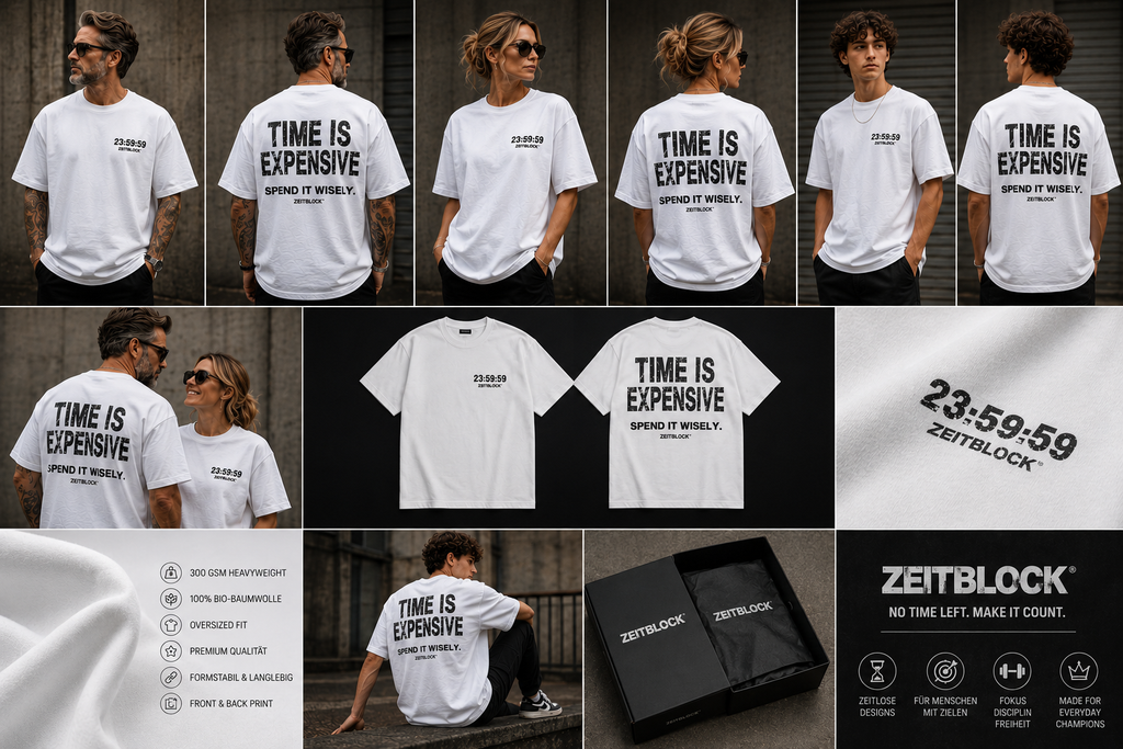 ZEITBLOCK® TIME IS EXPENSIVE – Premium Heavy Oversized T-Shirt | 300 GSM Heavyweight Cotton