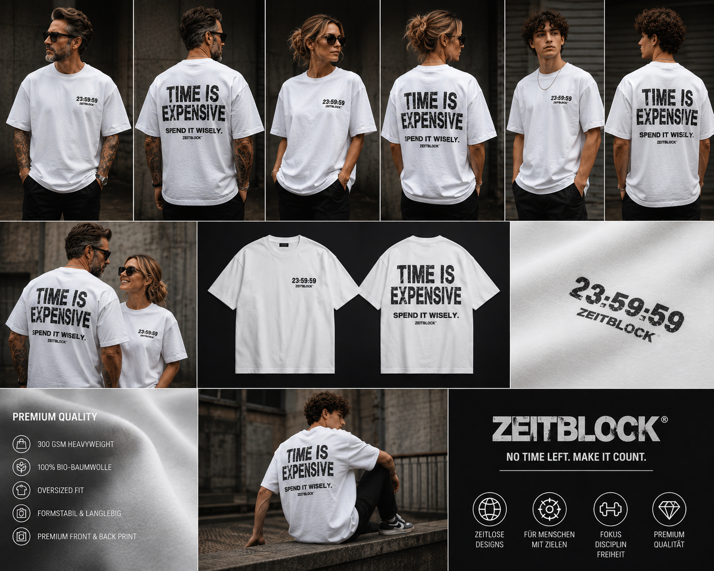 ZEITBLOCK® TIME IS EXPENSIVE – Premium Heavy Oversized T-Shirt | 300 GSM Heavyweight Cotton