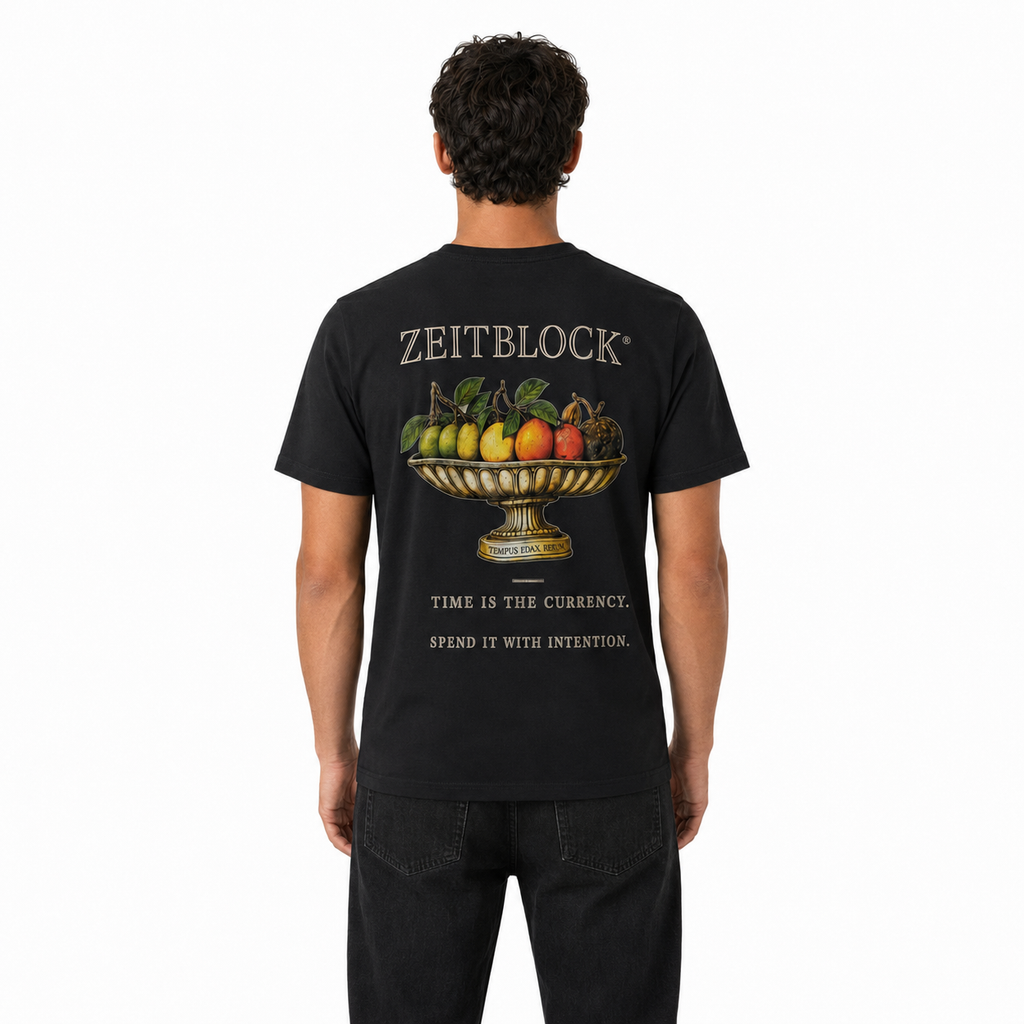 TIME IS THE CURRENCY – Premium Backprint T-Shirt | ZEITBLOCK®