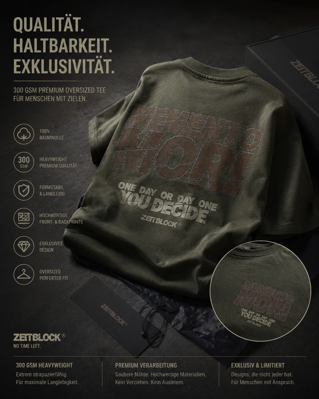 ZEITBLOCK® Memento Mori  Heavy Oversized Gym Tee | Premium 300 GSM Streetwear