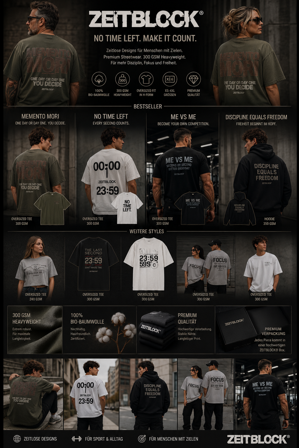 ZEITBLOCK® Memento Mori  Heavy Oversized Gym Tee | Premium 300 GSM Streetwear