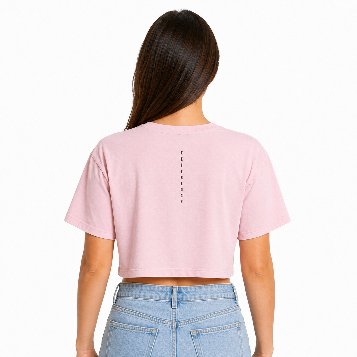 ZEITBLOCK ON MY OWN TIME – Damen Crop T‑Shirt in Rosa