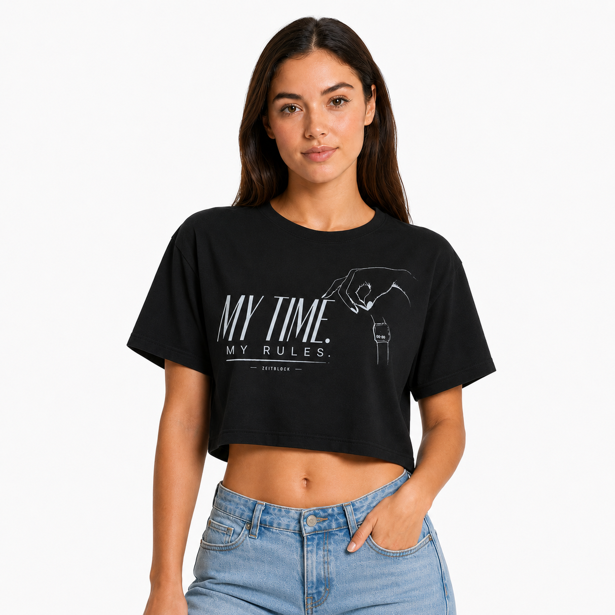 ZEITBLOCK MY TIME. MY RULES Damen Crop T‑Shirt