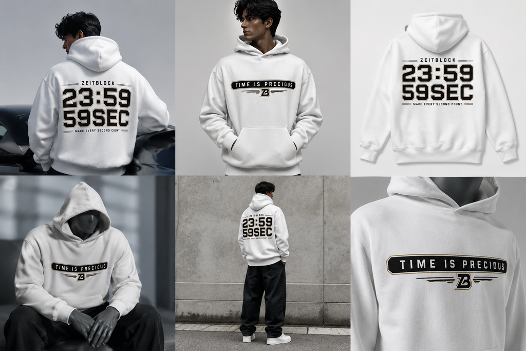 Zeitblock Hoodie „Time is Precious“ Heavy Cotton 500g