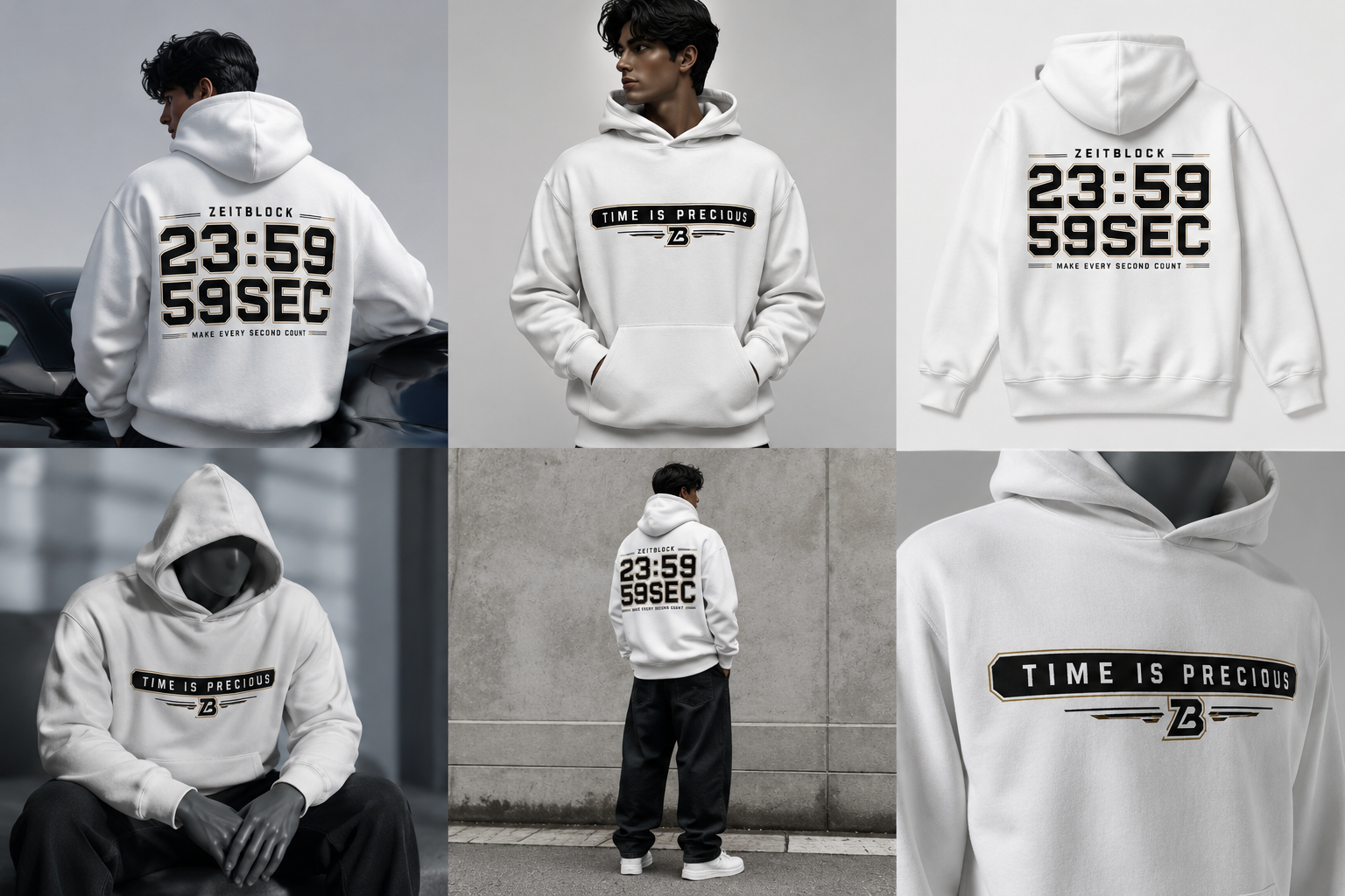 Zeitblock Hoodie „Time is Precious“ Heavy Cotton 500g