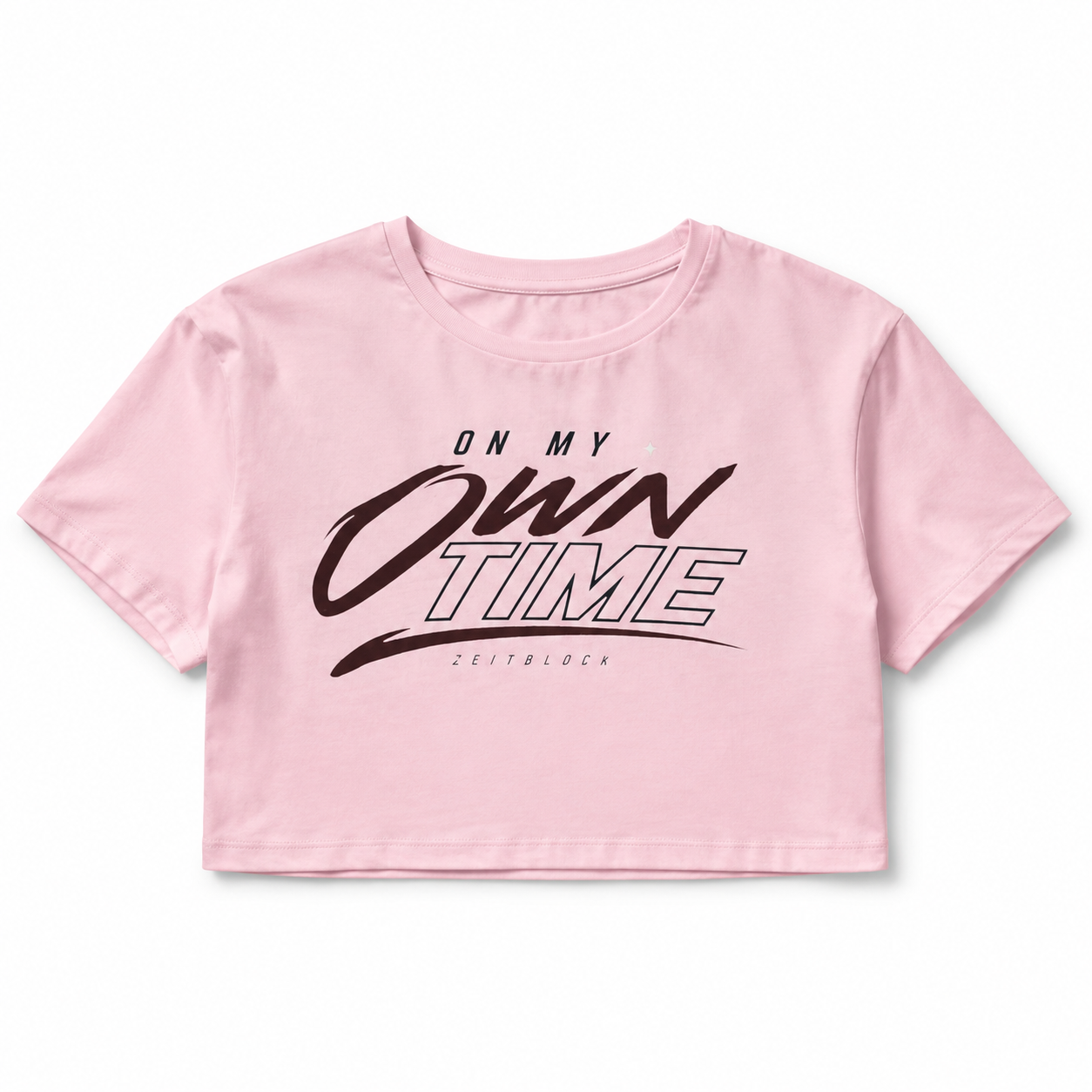 ZEITBLOCK ON MY OWN TIME – Damen Crop T‑Shirt in Rosa