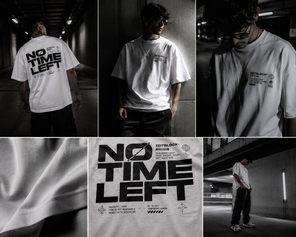 ZEITBLOCK® “NO TIME LEFT” Heavy Oversized Tee – 300 GSM Premium Shirt