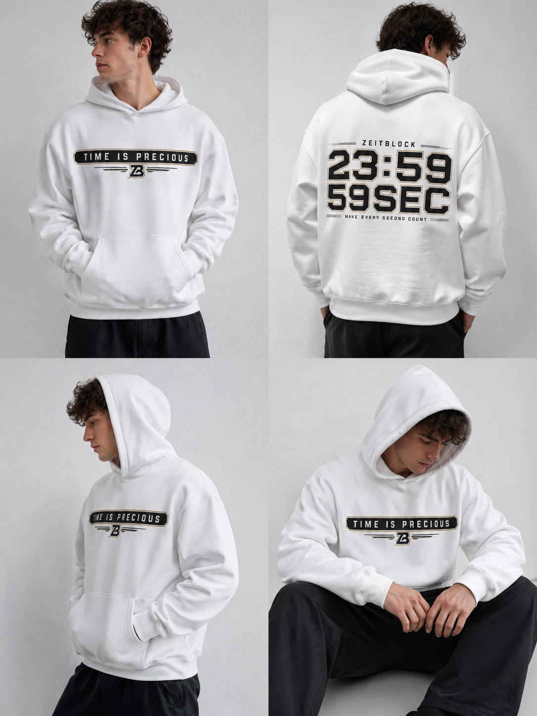 Zeitblock Hoodie „Time is Precious“ Heavy Cotton 500g